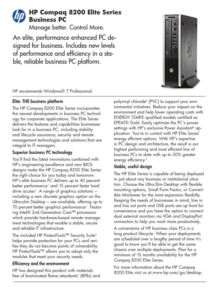 HP 8200 Elite | PDF | Windows 7 | Microsoft Windows