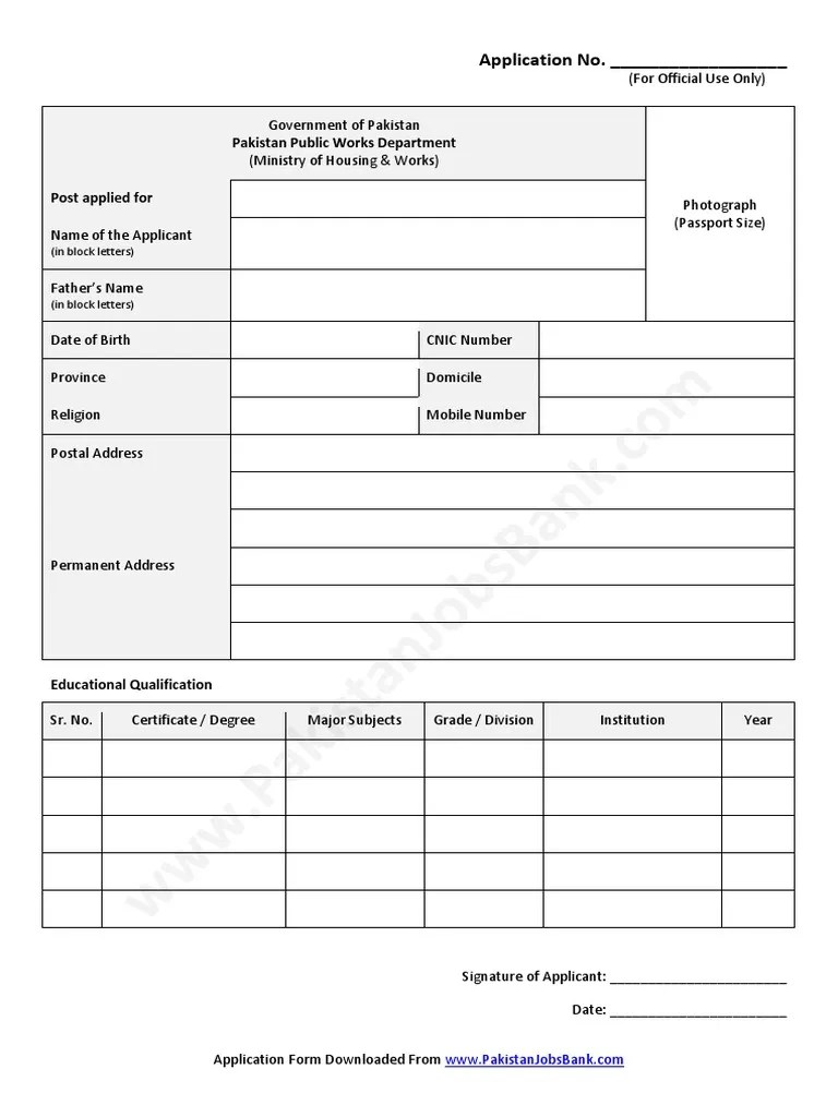 PWD Jobs Application Form July 2020 PDF