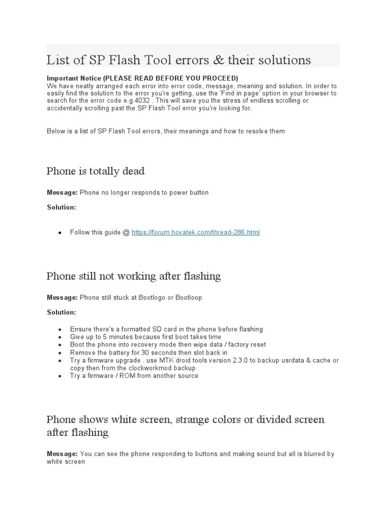 List of SP Flash Tool Errors & Their Solutions Phone Is Totally Dead