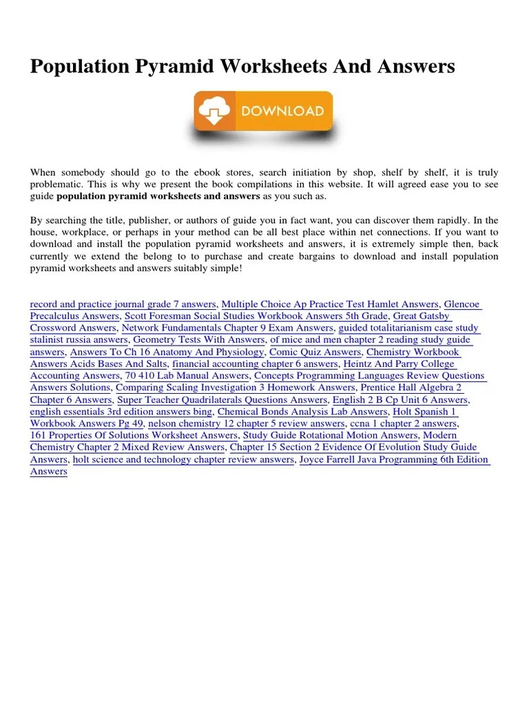 Population Pyramid Worksheets and Answers | PDF