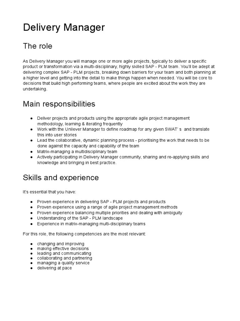 Delivery Manager Roles and Responsibilities | PDF | Business