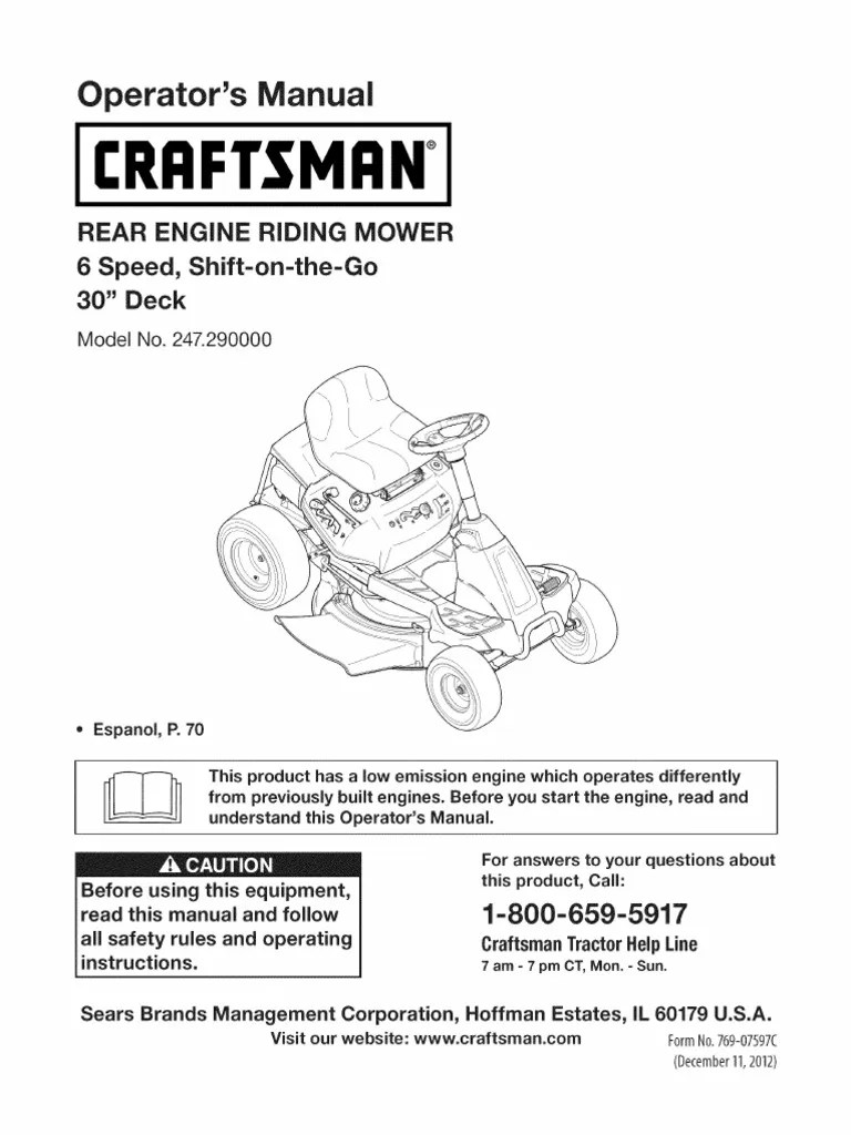 Craftsman Riding Mower Model No. 247.290004 Manual | PDF
