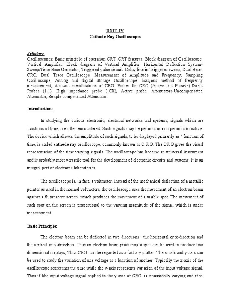 Cathod Ray Oscilloscopes Notes PDF Amplifier
