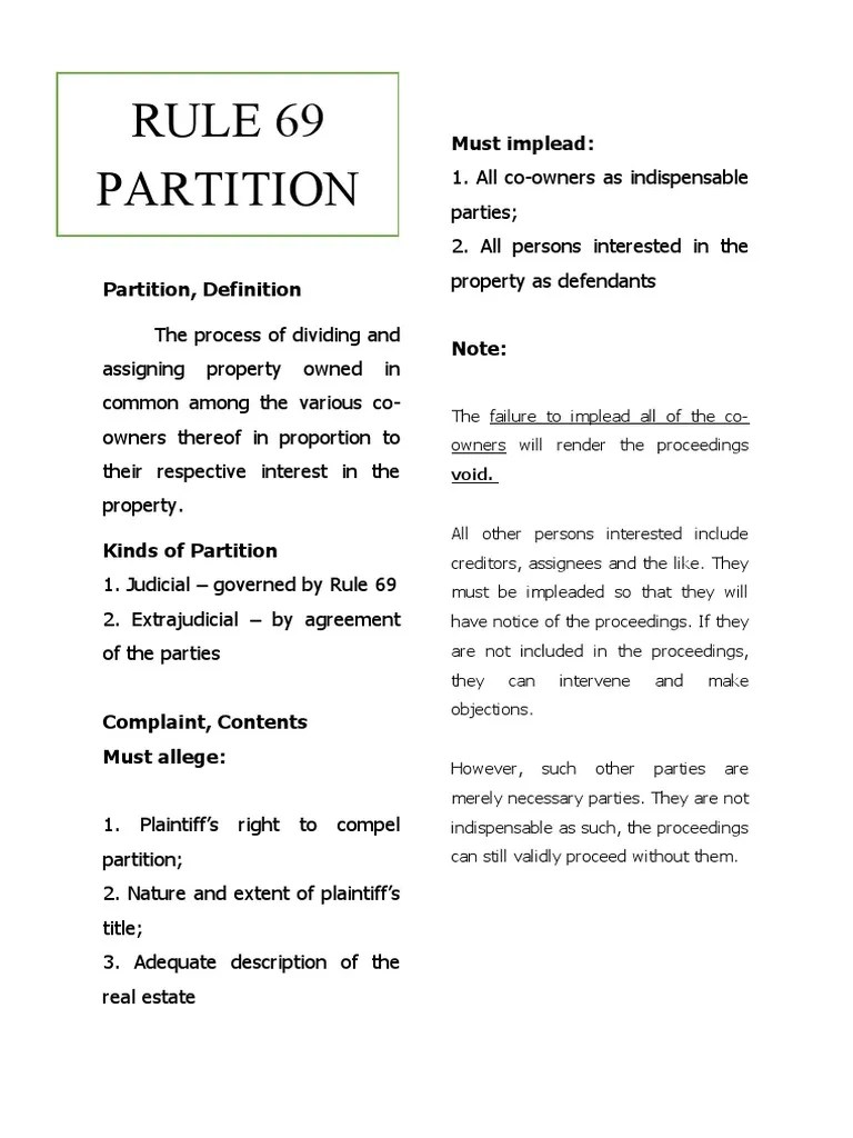 RULE 69 (PARTITION) Reviewer PDF Concurrent Estate Judgment (Law)