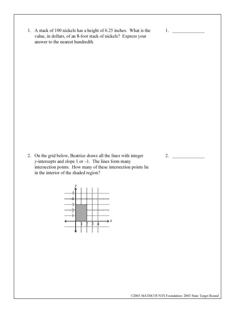 YIntercepts and Slope 1 or 1. The Lines Form Many ©2003 MATHCOUNTS