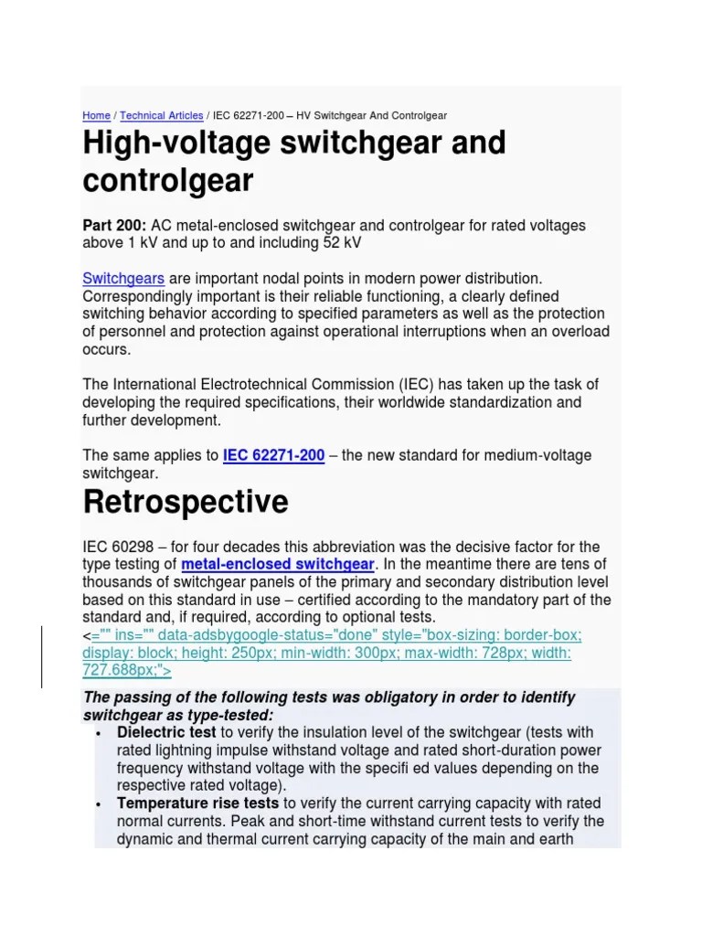HV Switchgear IEC 62271200 Notes PDF Electrical Breakdown Insulator (Electricity)