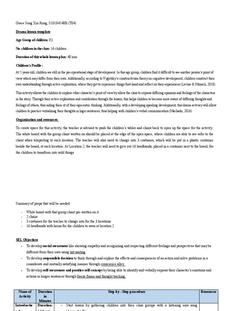 Assignment 2 Drama Lesson Plan Template PDF Cognitive Development Psychology