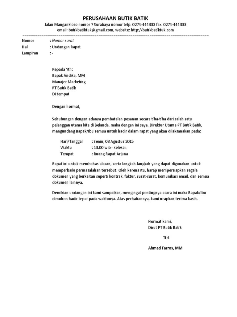 Contoh Surat Undangan Rapat Perusahaan | PDF