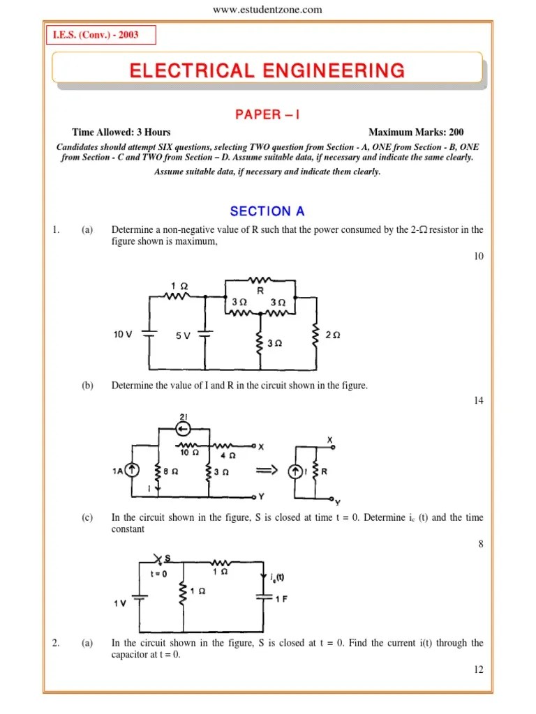 Analysis of an Electrical Engineering Exam Paper Covering Topics Such as Circuit Analysis