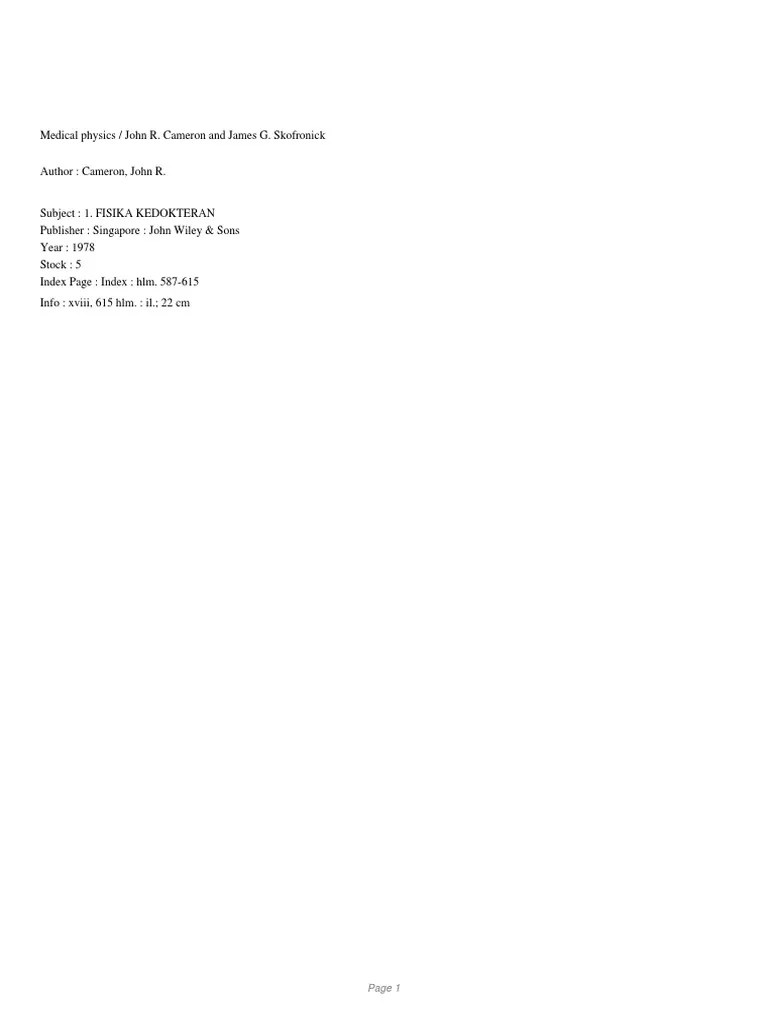 Medical Physics / John R. Cameron and James G. Skofronick PDF