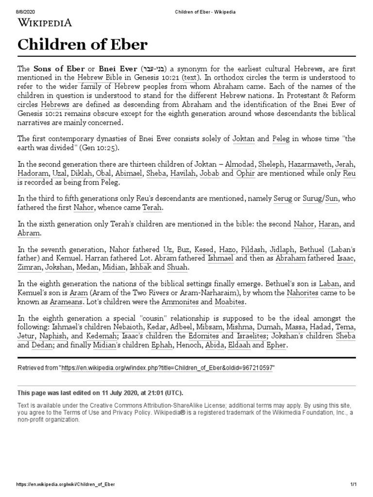 Children of Eber Wikipedia PDF Hebrew Bible People Old