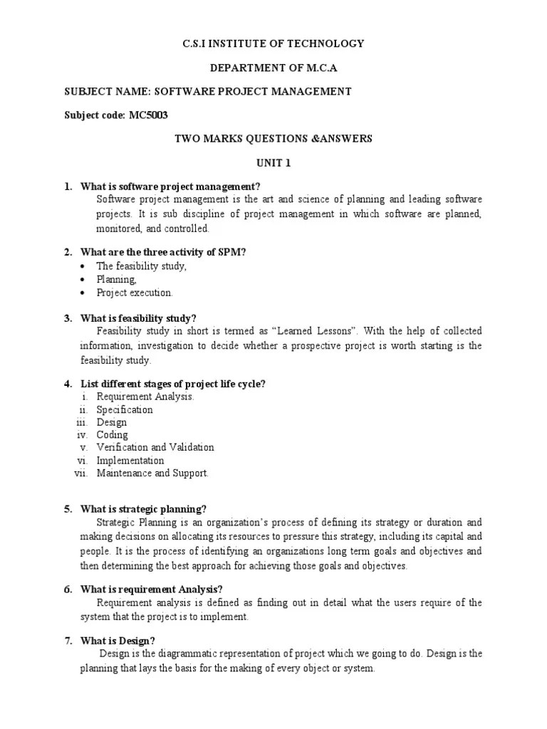 SPM 2 Marks Q&a PDF Project Management Net Present Value
