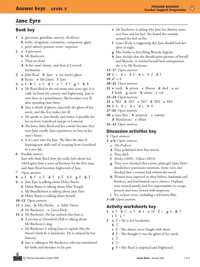 Jane Eyre Answer Keys PDF Jane Eyre Novels