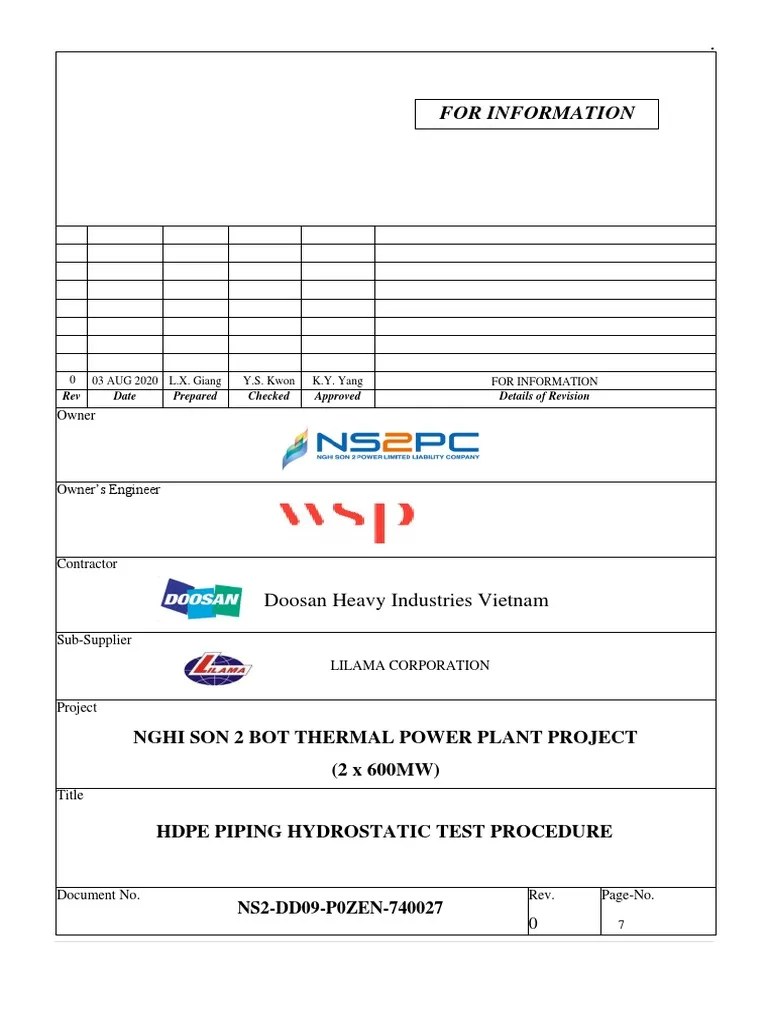NS2DD09P0ZEN740027 HDPE Piping Hydrostatic Test Procedure PDF