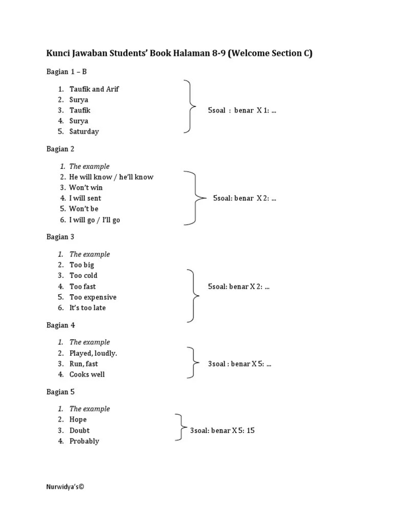 Answer Key For Students' Book and Work Book | PDF