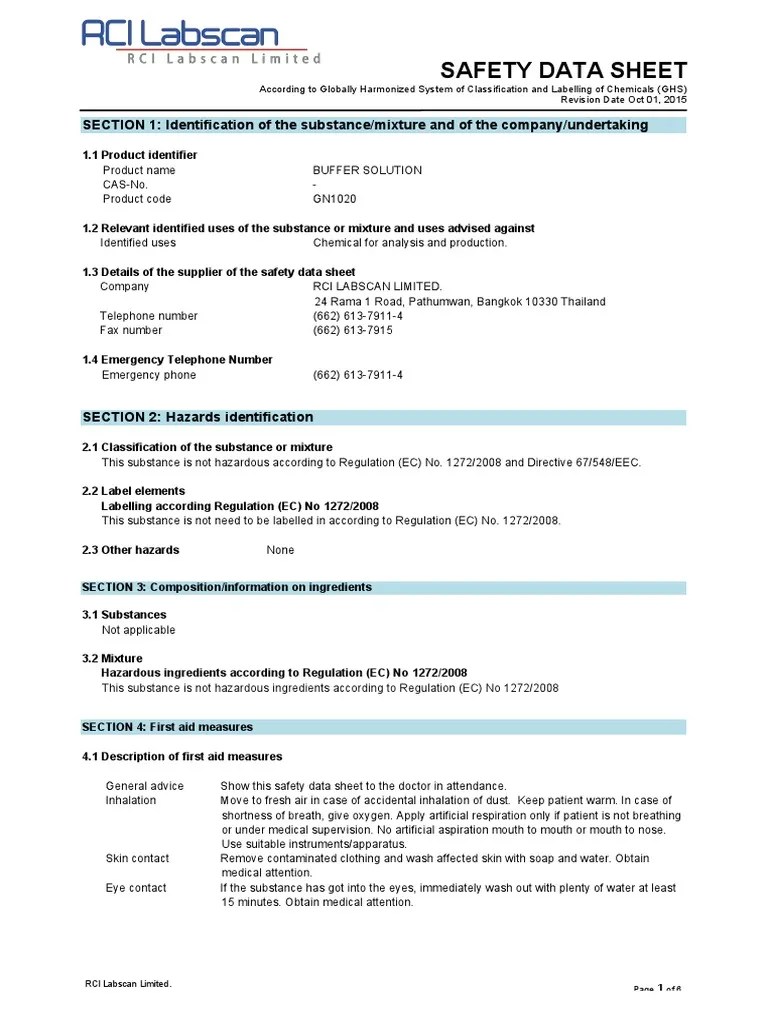 Buffer Solution Sds PDF Toxicity Dangerous Goods