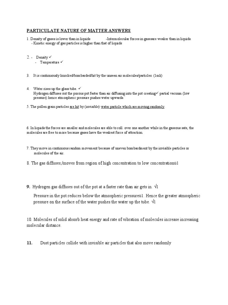 Particulate Nature of Matter Answers | PDF