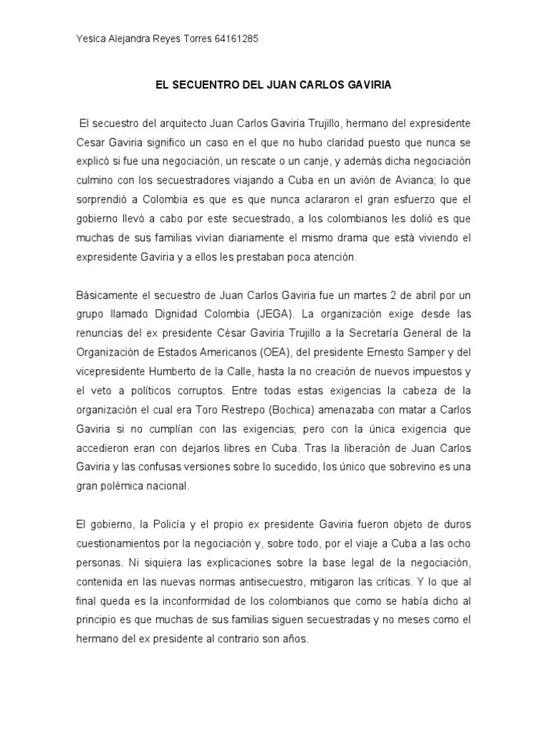 El Secuentro Del Juan Carlos Gaviria PDF Colombia Gobierno