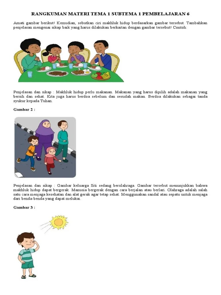 Rangkuman Materi Tema 1 Subtema 1 Pembelajaran 6 | PDF