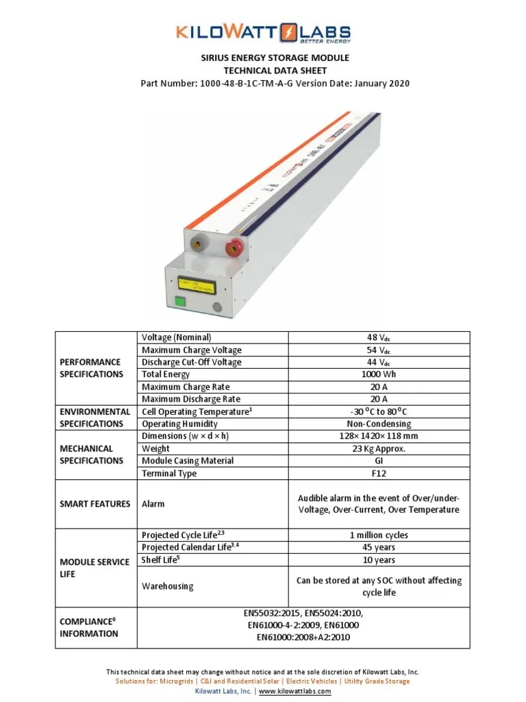 Kilowatt Labs SiriusTechnical Data Sheet100048B1CTMAG PDF