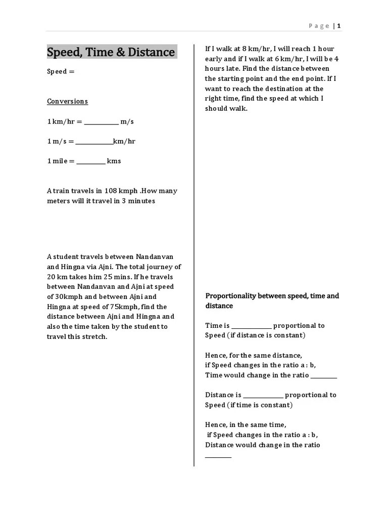 Speed Time Distance PDF Speed Clock