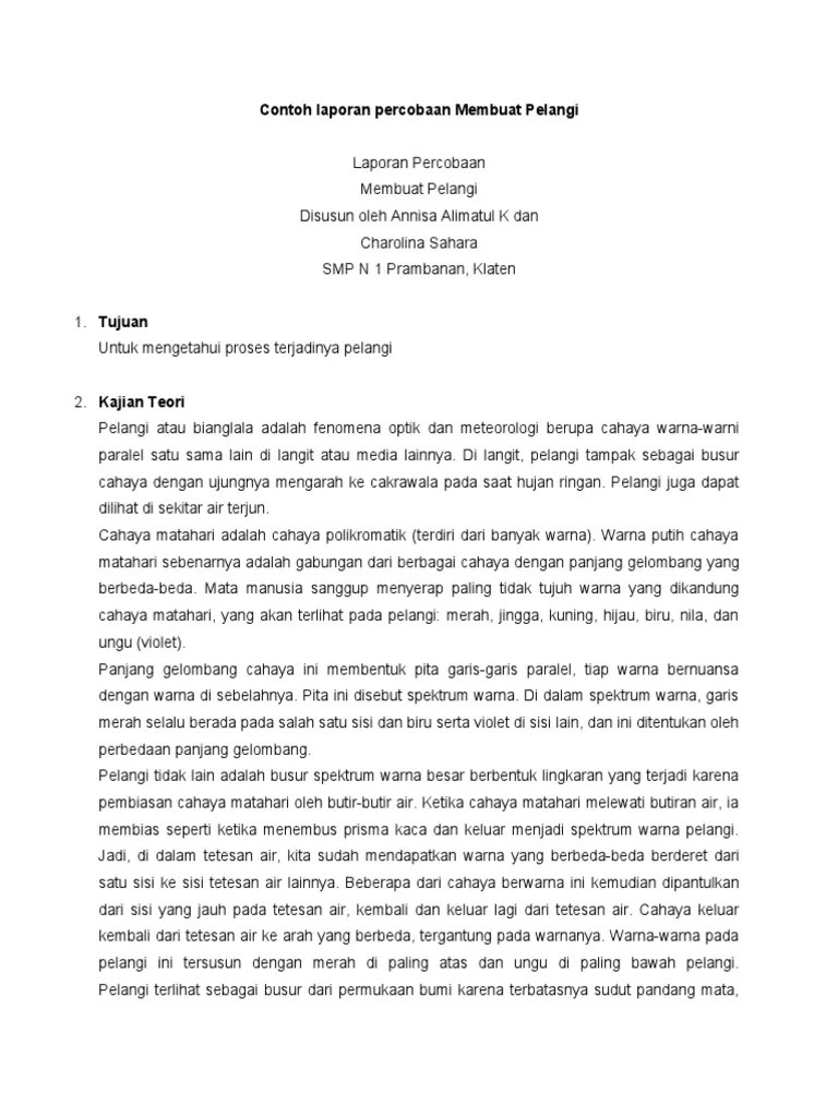 Contoh Laporan Percobaan Membuat Pelangi | PDF