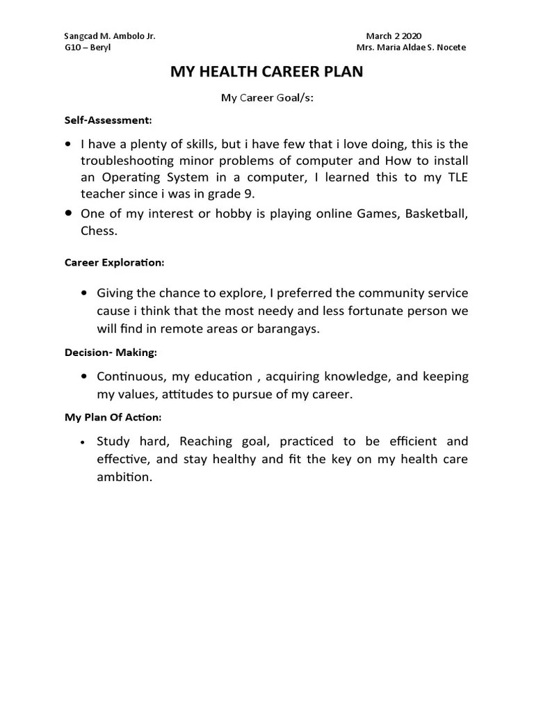 My Health Career Plan PDF