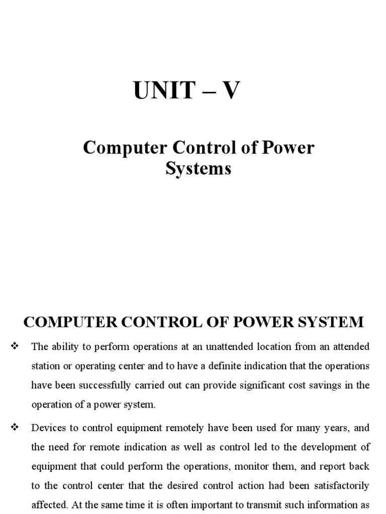 Unit V Computer Control of Power Systems PDF Scada Reliability
