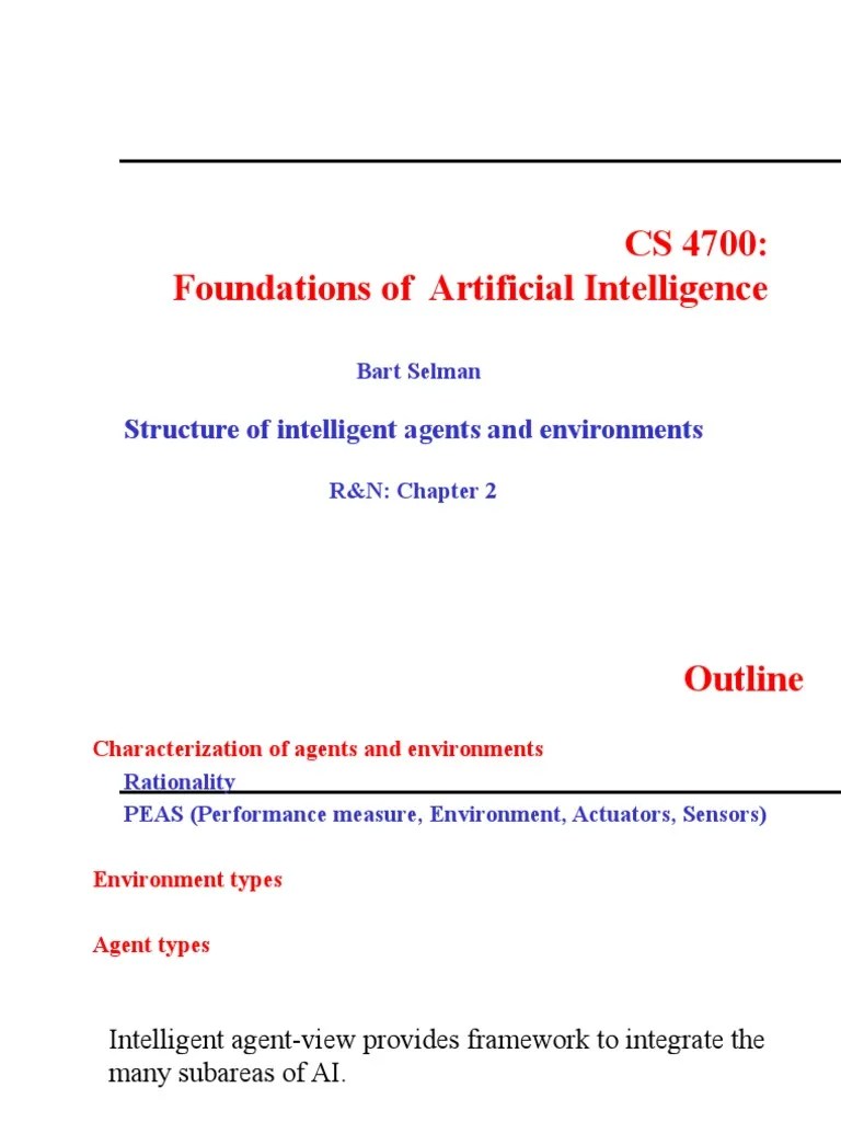 CS 4700 Foundations of Artificial Intelligence Structure of Intelligent Agents and
