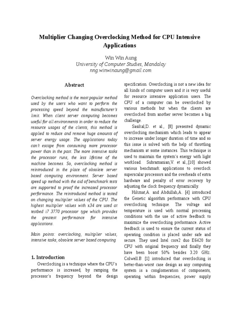 Overclocking CPU Performance by Changing Multiplier Values PDF