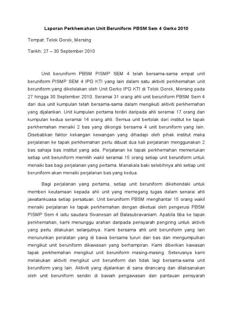 Contoh Karangan Laporan Aktiviti Perkhemahan Pt3