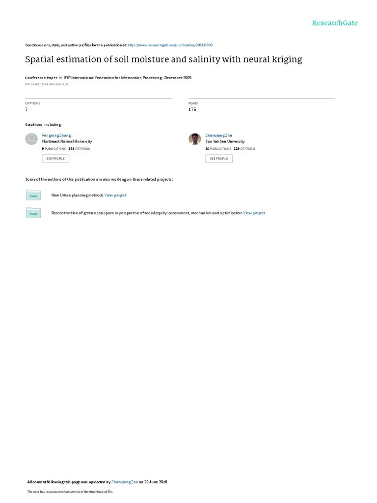 Spatial Estimation of Soil Moisture and Salinity W PDF Root Mean