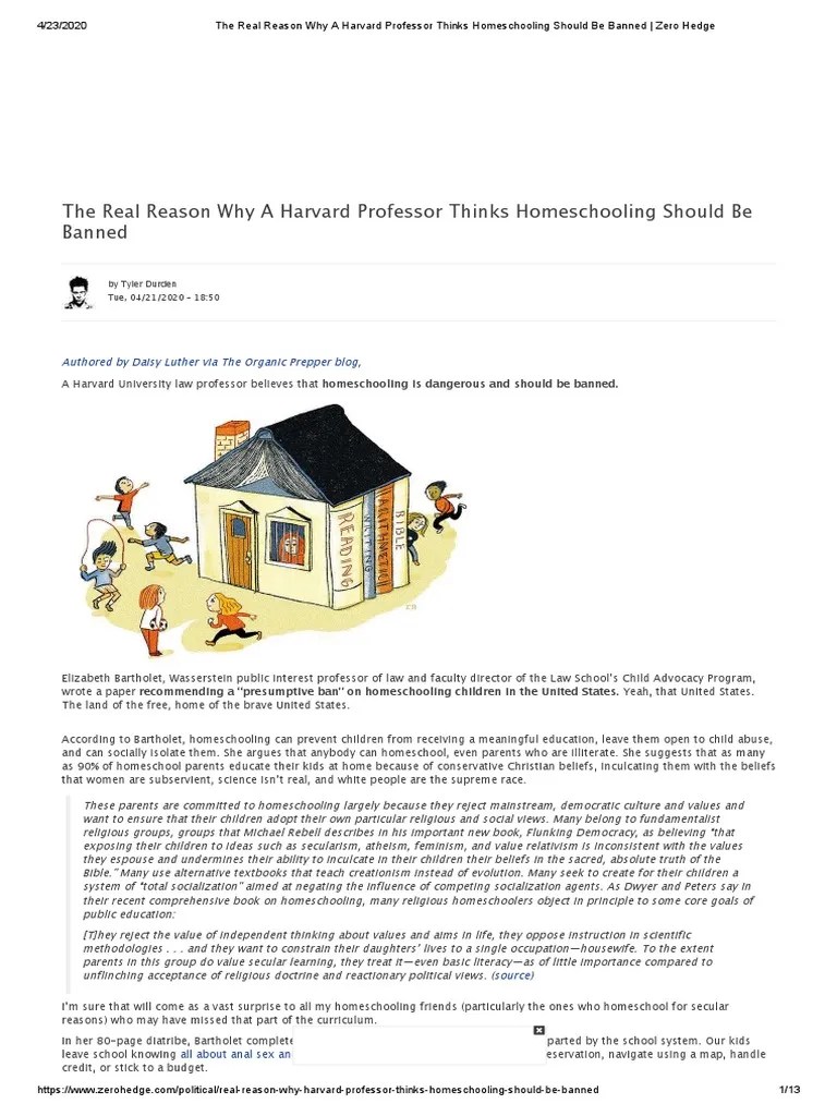 The Real Reason Why A Harvard Professor Thinks Homeschooling Should Be