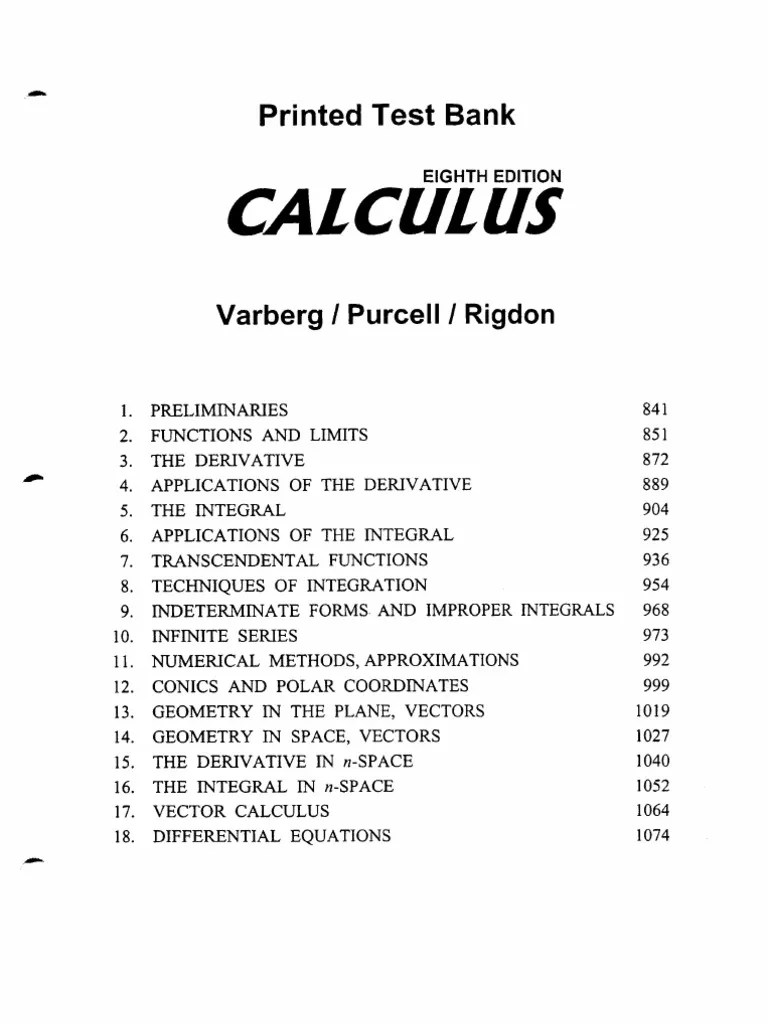 complete testbank 8e calculus varberg purcell rigdon Tangent Vector