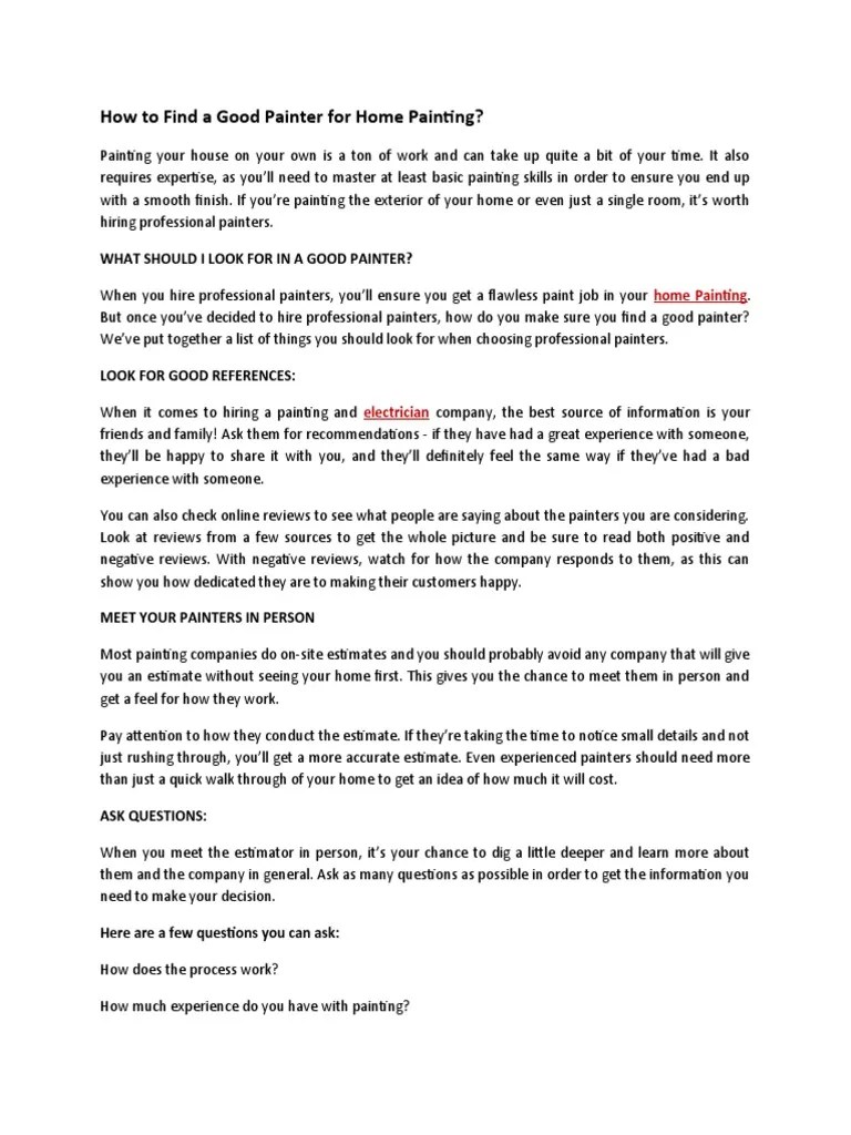 How To Find A Good Painter For Home Painting? PDF Paintings