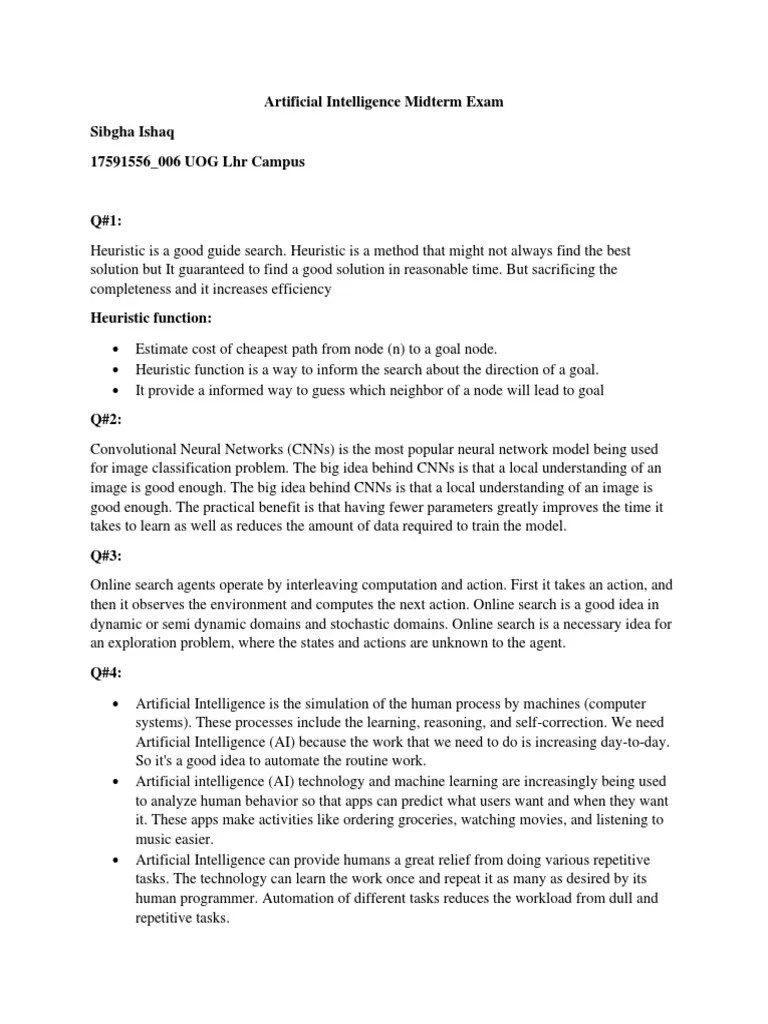 Artificial Intelligence Midterm Exam PDF Artificial Intelligence