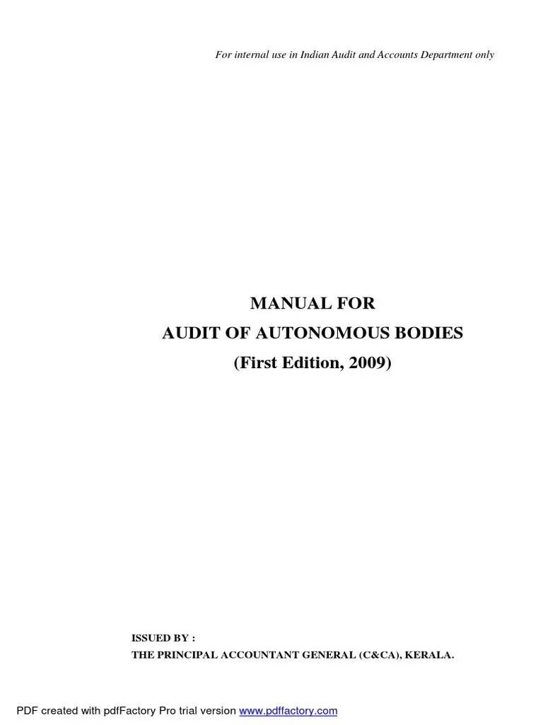 Manual For Audit of Autonomous Bodies (First Edition, 2009) PDF