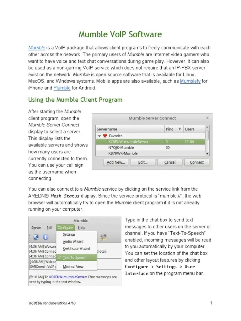 Mumble Voip Software Using The Mumble Client Program PDF Server
