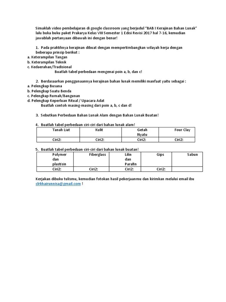 LKPD Bab 1 Kerajinan Bahan Lunak (Prakarya Kelas 7) | PDF