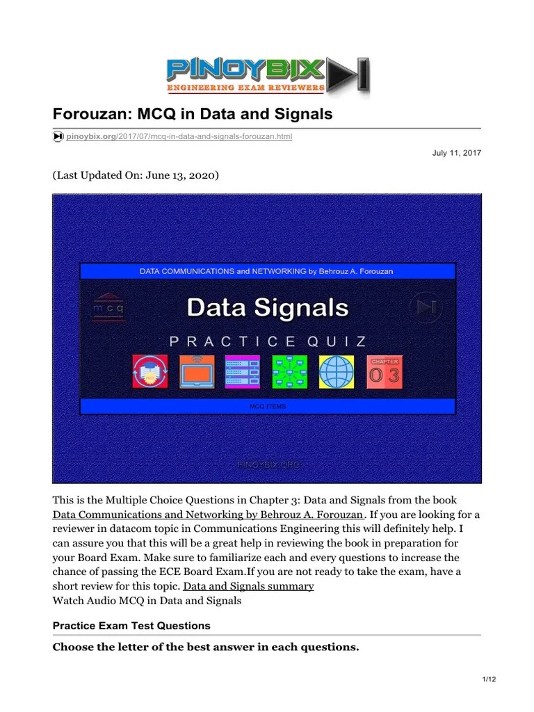 Forouzan MCQ in Data and Signals Practice Exam Test Questions Choose
