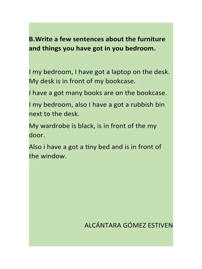 B.Write A Few Sentences About The Furniture and Things You Have Got in