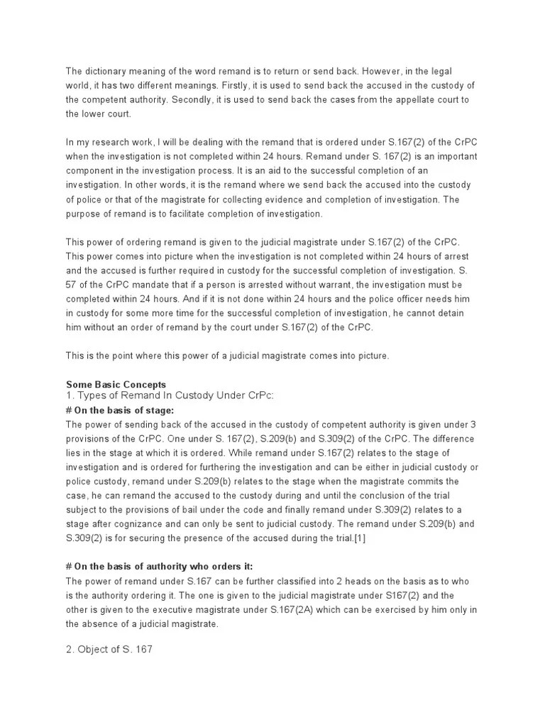 The Meaning of The Word Remand Is To Return or Send Back PDF Remand