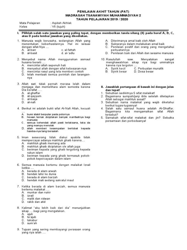 Soal PAT AA KELAS 7 1920 | PDF