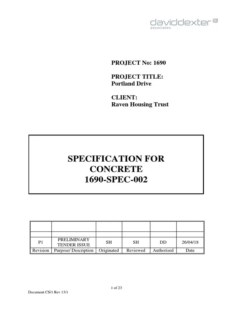 1690SPEC002CONCRETE SPECIFICATION P1 Concrete Specification