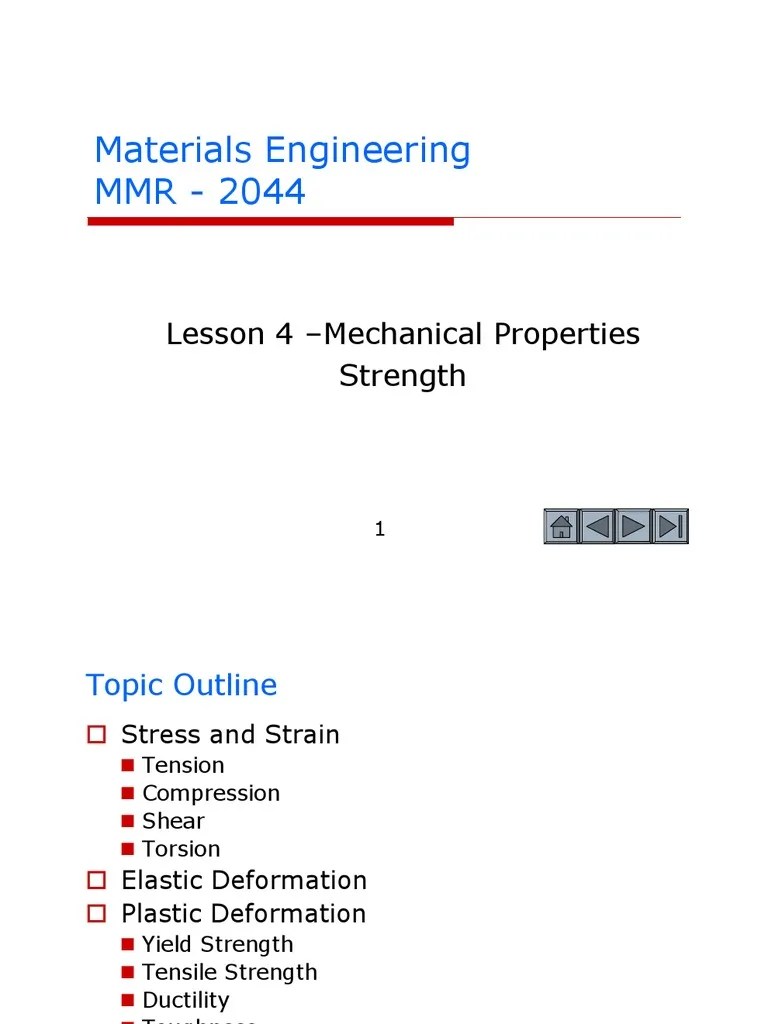 Lesson 04 Mechanical Properties PDF Deformation (Engineering) Strength Of Materials