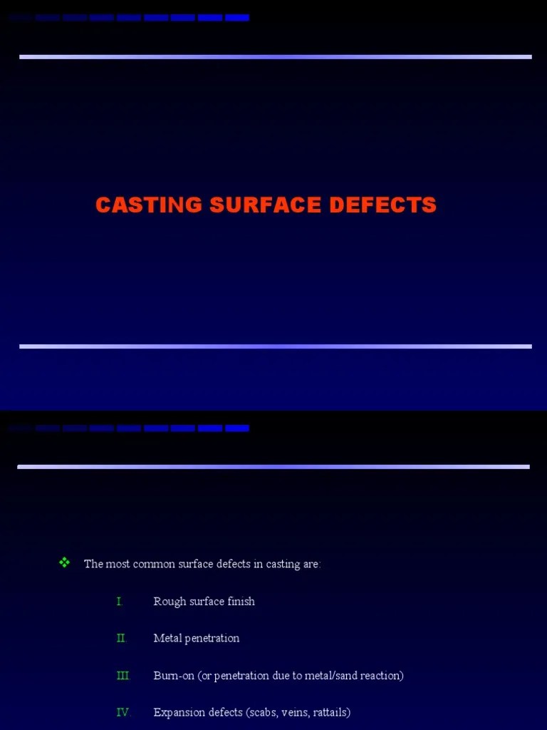 Lecture 3 Casting Surface Defects PDF Casting (Metalworking