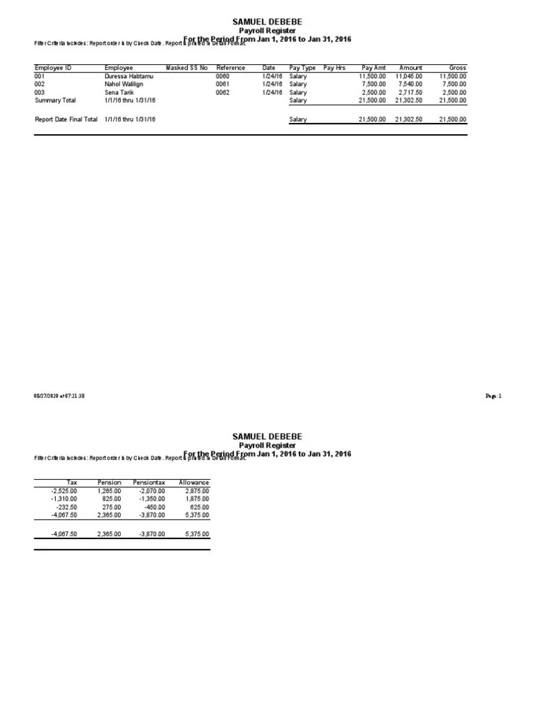 Pay Roll Sam PDF Payroll Expense
