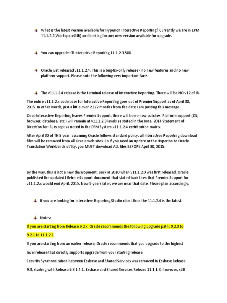 What Is The Latest Version Available For Hyperion Interactive Reporting