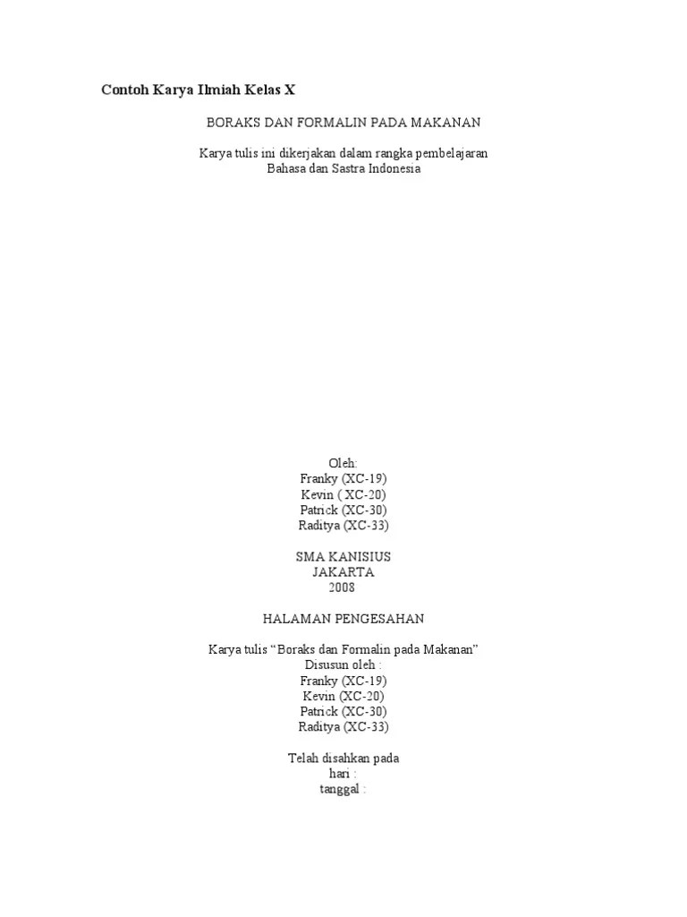 Contoh karya ilmiah berisi karya ilmiah berbagai bidang penelitian yang bisa digunakan sebagai referensi untuk membuat pkm, skripsi, tugas akhir, laporan penelitian, kti dan lain sebagainya. Contoh Karya Ilmiah Kelas X