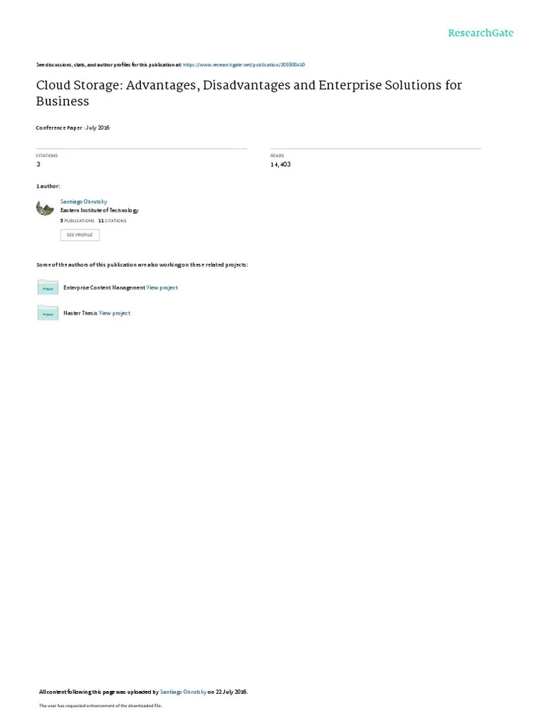 Cloud Storage Advantages, Disadvantages and Enterprise Solutions For